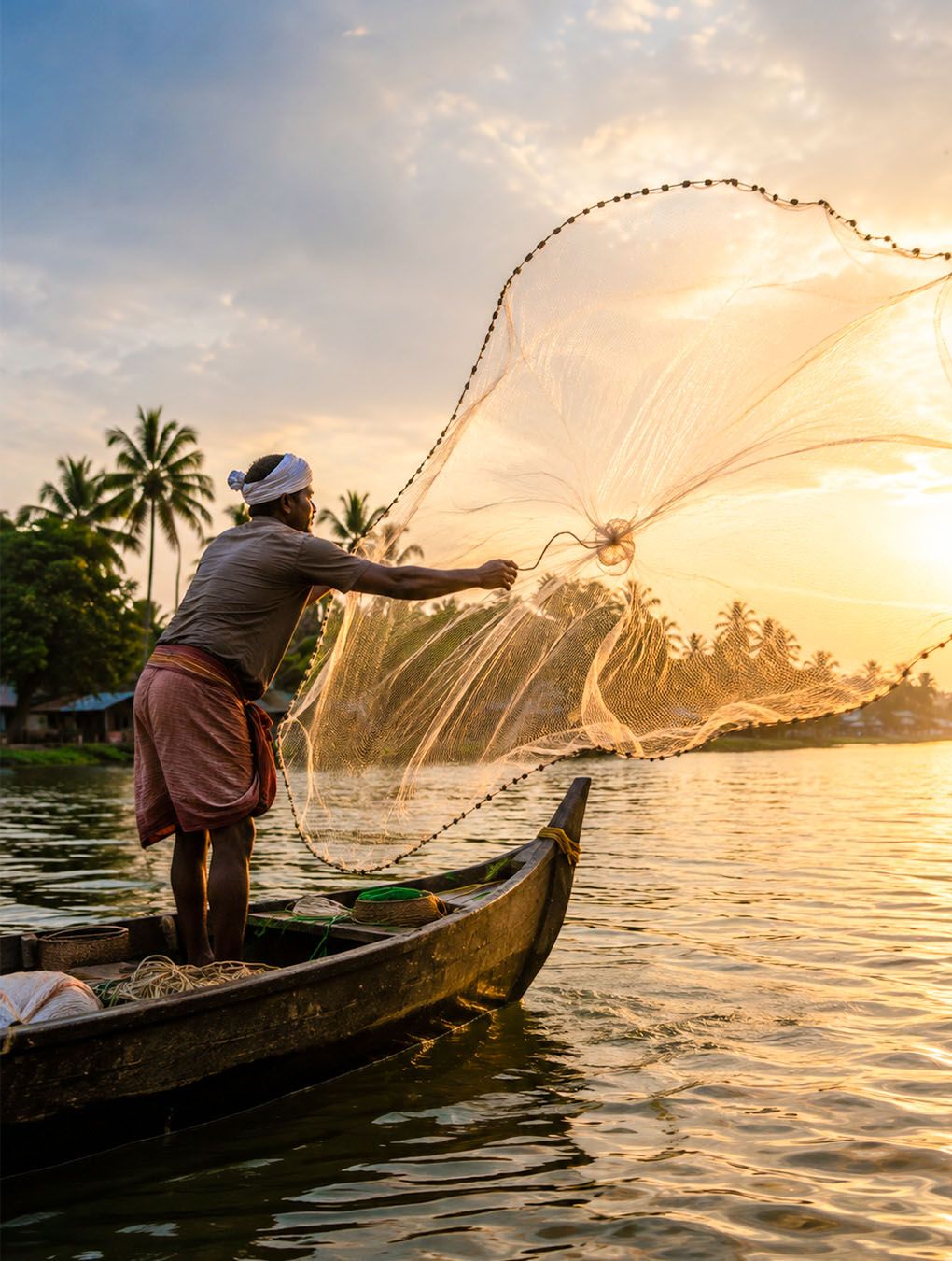 Traditional Fishing In Vembanad Lake
